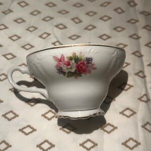 Charming Floral Teacup with Gold Rim